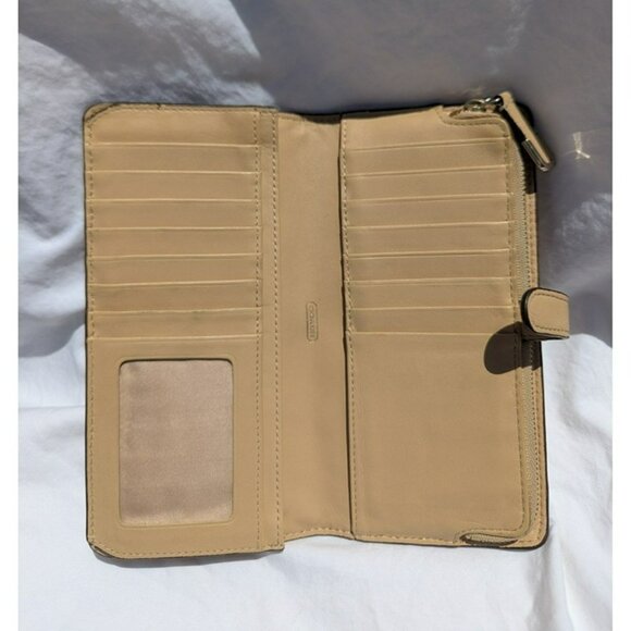 Coach Bifold Pebbled Leather Long Slim Wallet Clutch Beige - Picture 6 of 12